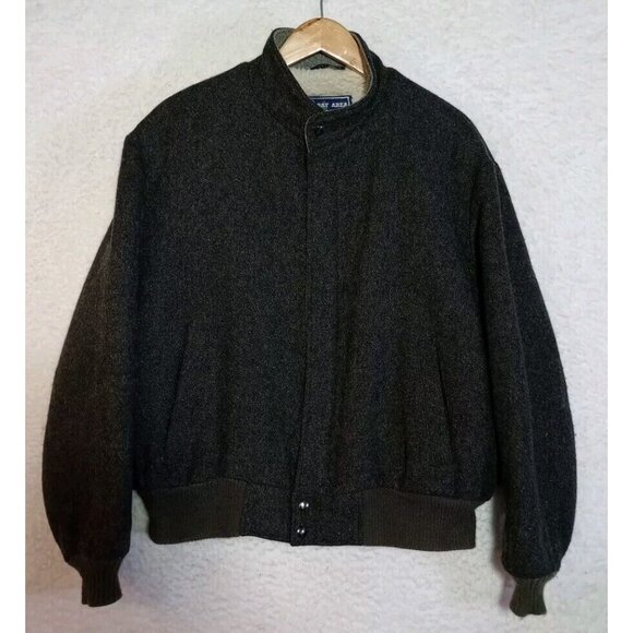 Dark Gray Wool Sherpa Bomber Jacket - Picture 1 of 13